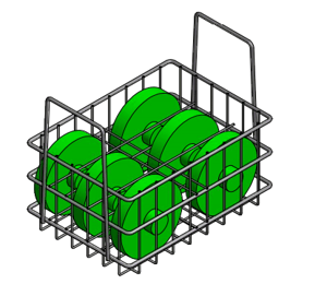 This basket design needed to hold 18 pounds of parts while supporting up to 3 other fully-loaded baskets on top.